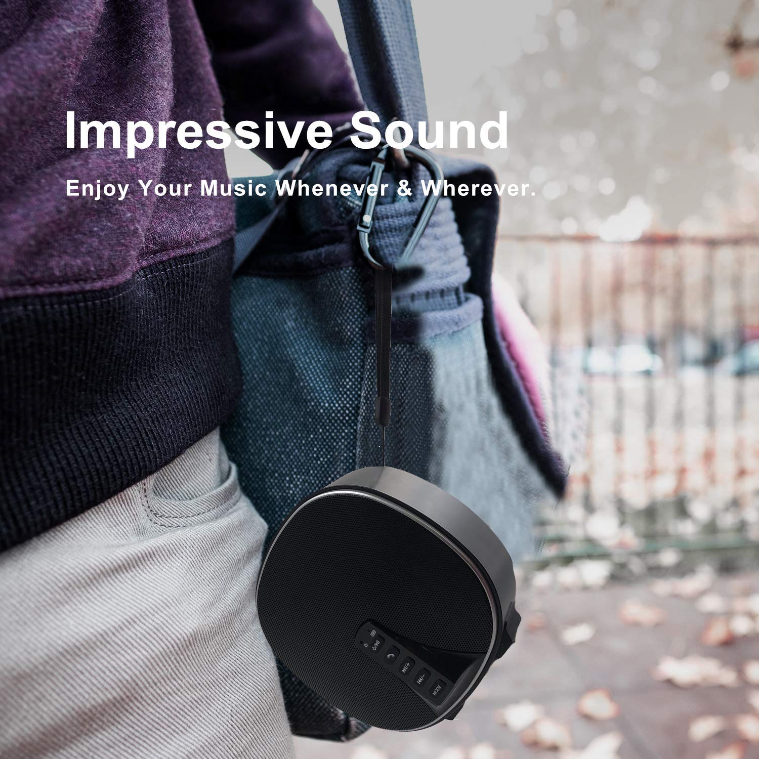 Wireless Portable Bluetooth Speaker 5.0 Build-in Mic, 10W HD Audio, Enhanced Bass, Radio Support, Hands-free Call and TF Card Slot, Stereo Sound for iPhone, Tablet, Android (DY52 Black-Silver)