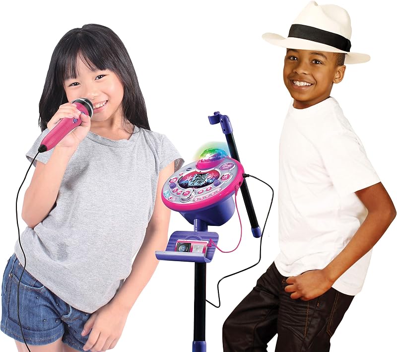 - Kidi Superstar LightShow, Micrófono Karaoke Interactivo 9 en 1, Bola de Discoteca, Aprende a Cantar, Efectos de Voz y Luces, Grabadora y Juegos Musicales, Versión ESP
