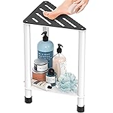 LarFaFa Stainless Steel Shower Stool for Inside Shower, 15.4'' H Shower Foot Rest, Corner Shower Stool with Storage Shelf, Shower Step for Shaving Legs, Bathroom Corner Shower Bench, White
