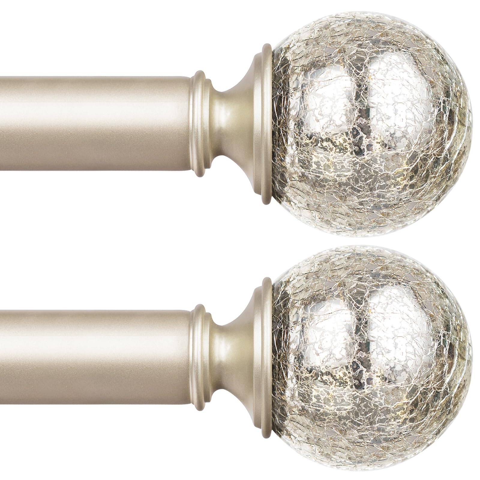 Photo 1 of KAMANINA 2 Pack Curtain Rods for Windows 48 to 84 Inches, Decorative Curtain Rod 32 to 86 inch (2.6-7.1ft), 7/8 Inch Single Drapery Rods with Crackle Glass Finials, Champagne Gold