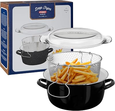 Premier 5 Litre Deep Fryer with Pyrex Lid Black Enamel on Steel 33x27x16cm