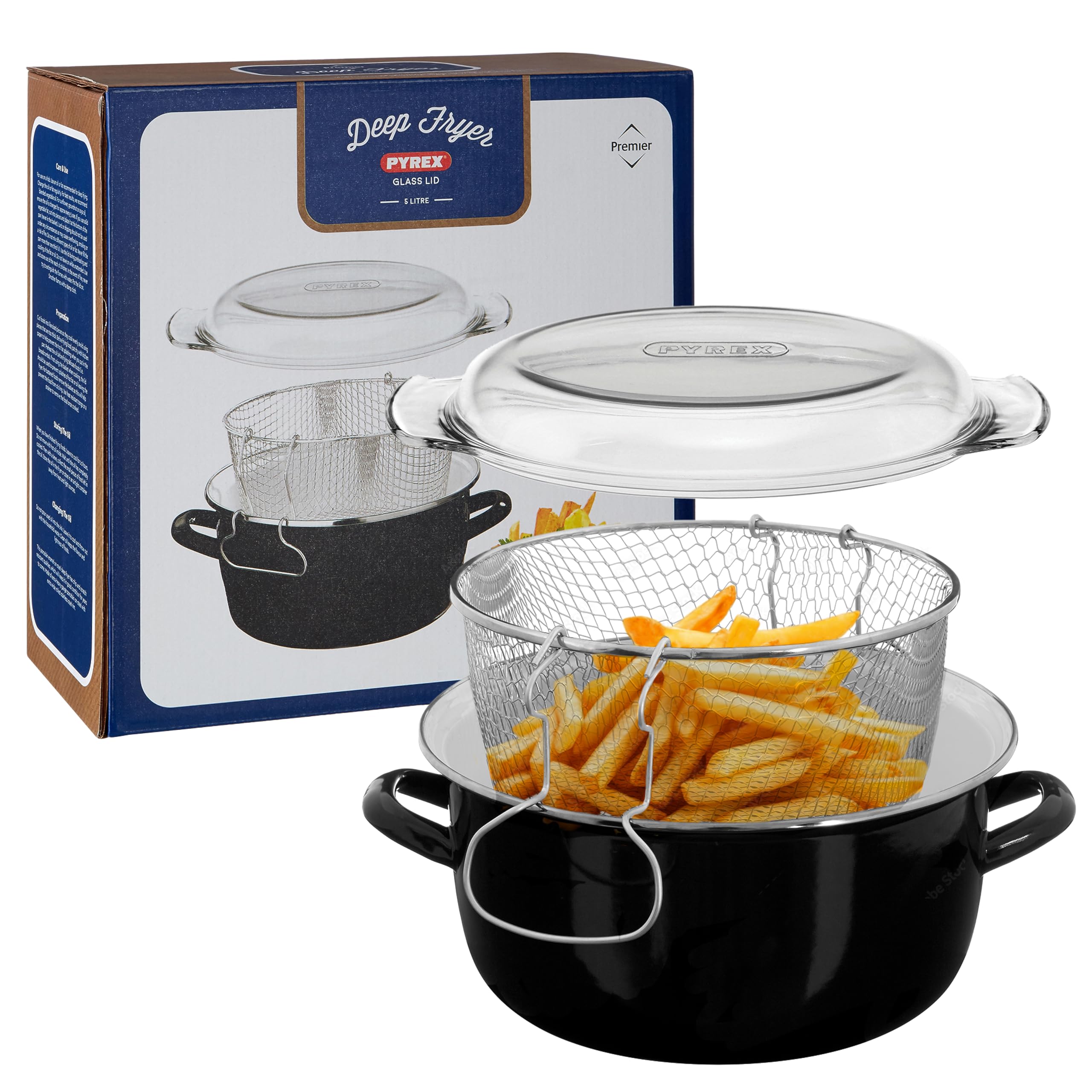 Premier Housewares (6 x 33 x 27 cm), 5 L Deep Fryer with Pyrex Lid - Black