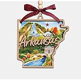 Moonlit93 Arkansas State Christmas Wooden Ornament - 2-Layer Laser-Cut Wooden Keepsake - Rustic Holiday Decor & Ideal Travel Gift for Women Men Family & Friends - Arkansas Locals Gift