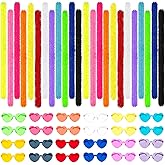 Airsnigi 48Pcs/24Set 4.6ft Feather Boas and Heart Sunglasses, Fluffy Feather Rimless Glasses Party Favors for Wedding