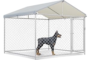 Efficraft Large Outdoor Dog Kennel,Heavy Duty Dog Cage with Waterproof Cover,Galvanized Steel Dog Fence with Secure Lock,Dog Playpen for Backyard and Outdoor Use, Silver 78" L x 78" W x 67" H