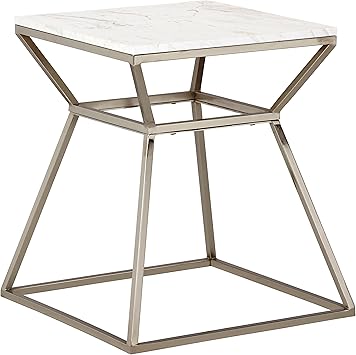 Amazon Com Amazon Brand Rivet Modern White Marble And Metal Side End Table Nightstand 18 W Silver Marble Furniture Decor