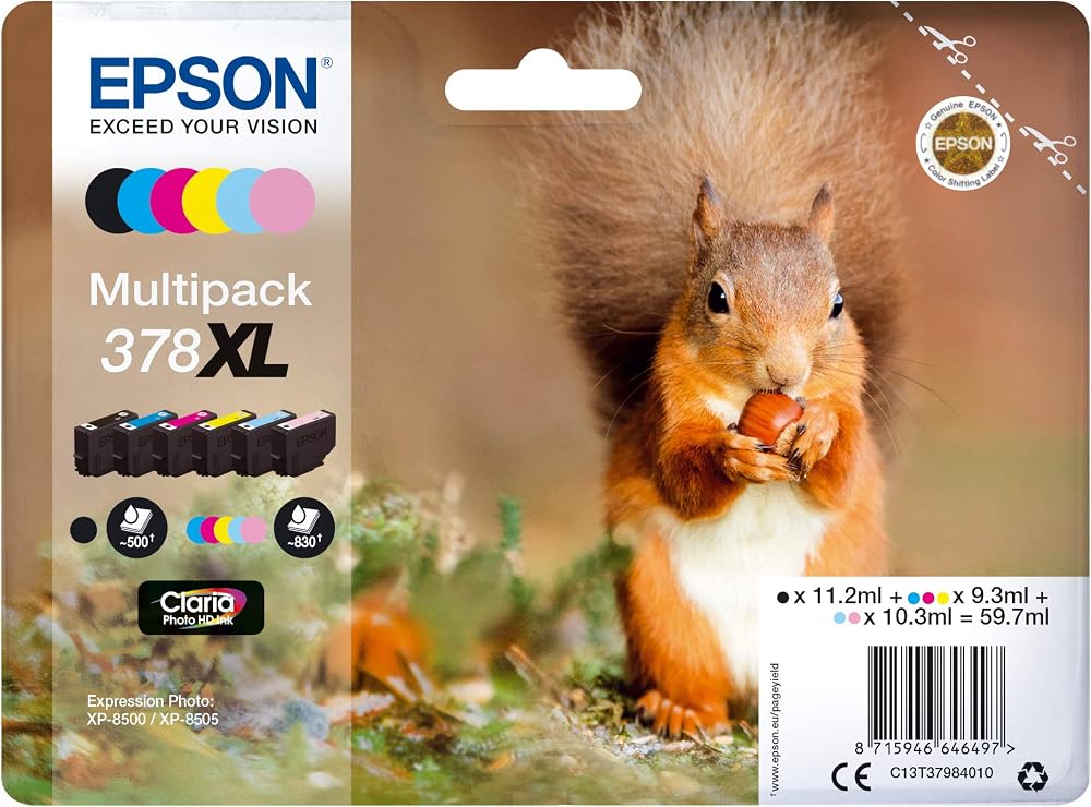 Epson 378XL High Yield Genuine Ink Multipack 6 Colour Claria Photo HD