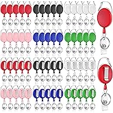 SHENLIU 60 Pack Retractable ID Badge Holder Badge Reel with Carabiner and Belt Clip Key Chain 6 Color Name ID Clips Keychain for Office Worker Doctor Nurse Employee