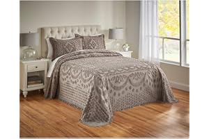 BrylaneHome Bedding Lightweight All Season Georgia Chenille Bedspread Ultra-Soft 100% Cotton with Medallion Pattern - King, Gray