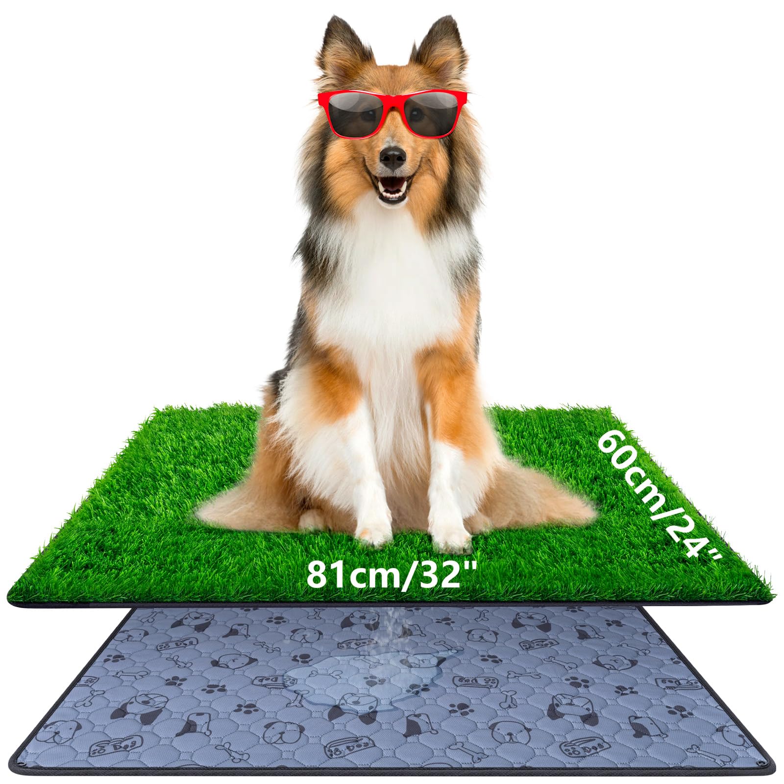 Fake Grass Urinal Pads for Dogs, 32 x 24 Inch Indoor Artificial Grass Dog Litter Box, Lawn Dog Urinal Pads, Washable, Reusable, Lawn Replaceable, Outdoor Patio Puppy Training Potty