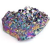 ZHIYUXI Rainbow Crystal Titanium Coated Crystal Cluster Crystal Geode Decor Rainbow Rock Natural Raw Crystal Energy Balance Reiki Wicca Home Decor 1Pc 50-70g