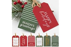 Beautiful Christmas Gift Tags - 48 Quality Craft Labels with Rope for Personalizing Your Holiday Presents - Spread Joy and Ch