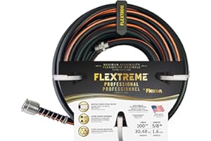 Flexon Flextreme Pro 5/8" x 100ft Performance Rubber Garden Hose – Heavy-Duty, Kink-Resistant, All-Weather Flexibility, Industrial-Grade Couplings, Durable Outdoor Watering Hose for Lawn & Garden