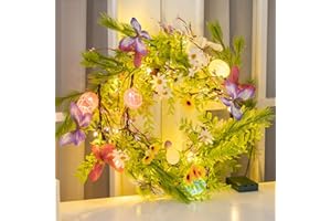 ETHEREAL LOMOER 6.6 FT Pre-lit Easter Garland with Easter Egg and Butterfly, Lighted Easter Egg Garland with Timer, Artificial Spring Garlands with 20 LED Lights, Easter Decorations for Mantle Doorway Party