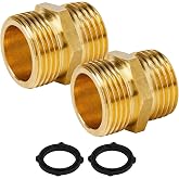 Hourleey Garden Hose Adapter, 3/4 Inch Male to Male Hose Adapter, Solid Brass Hose Connectors, 2 Pack Male Connector with 2 Extra Washers