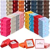 Huquary 160 Pcs Ring Gift Box with Ribbon Bow Cardboard Jewelry Gift Box for Proposal Wedding Birthday Earring Display(Mix Color)