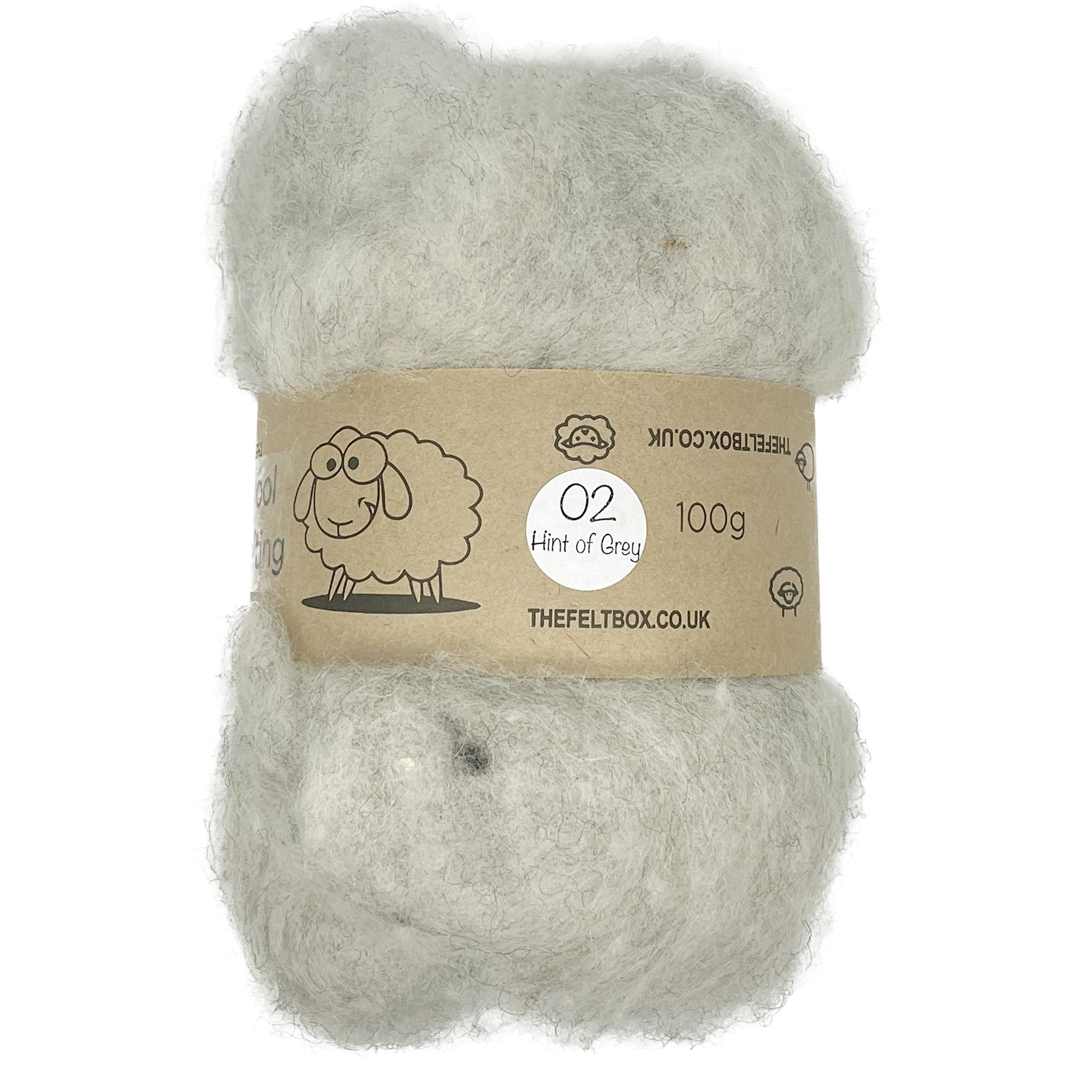 The Felt Box Needle Felting Wool Carded Batting : Short Coarser Mixed Together Fibres, Use as Core or Finish Wool 100 g | 3.5 oz- Hint of Grey #02