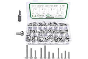 FOLIV Machine Screws Assortment Kit, 600PCS #6-32#8-32#10-24 Phillips Pan Head Screws Bolt Nut Flat Washers 304 Stainless Steel Bolts Assort Kit with Wrench