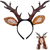 Mzjeaziany Reindeer Horns Ears Headband with Antlers Deer Costume Accessories for Women Halloween Christmas Party