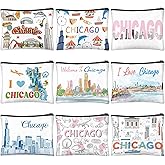 Reginary 9 Pcs City Cosmetic Bag USA City Souvenir Gifts Texas Makeup Bag Chicago Texas Florida Souvenirs Makeup Purse for Women Girls Traveler Birthday Christmas Favors(Chicago)