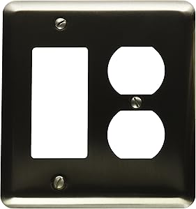 Amerelle Devon Round Corner Single Rocker/Single Duplex Steel Wallplate in Brushed Nickel