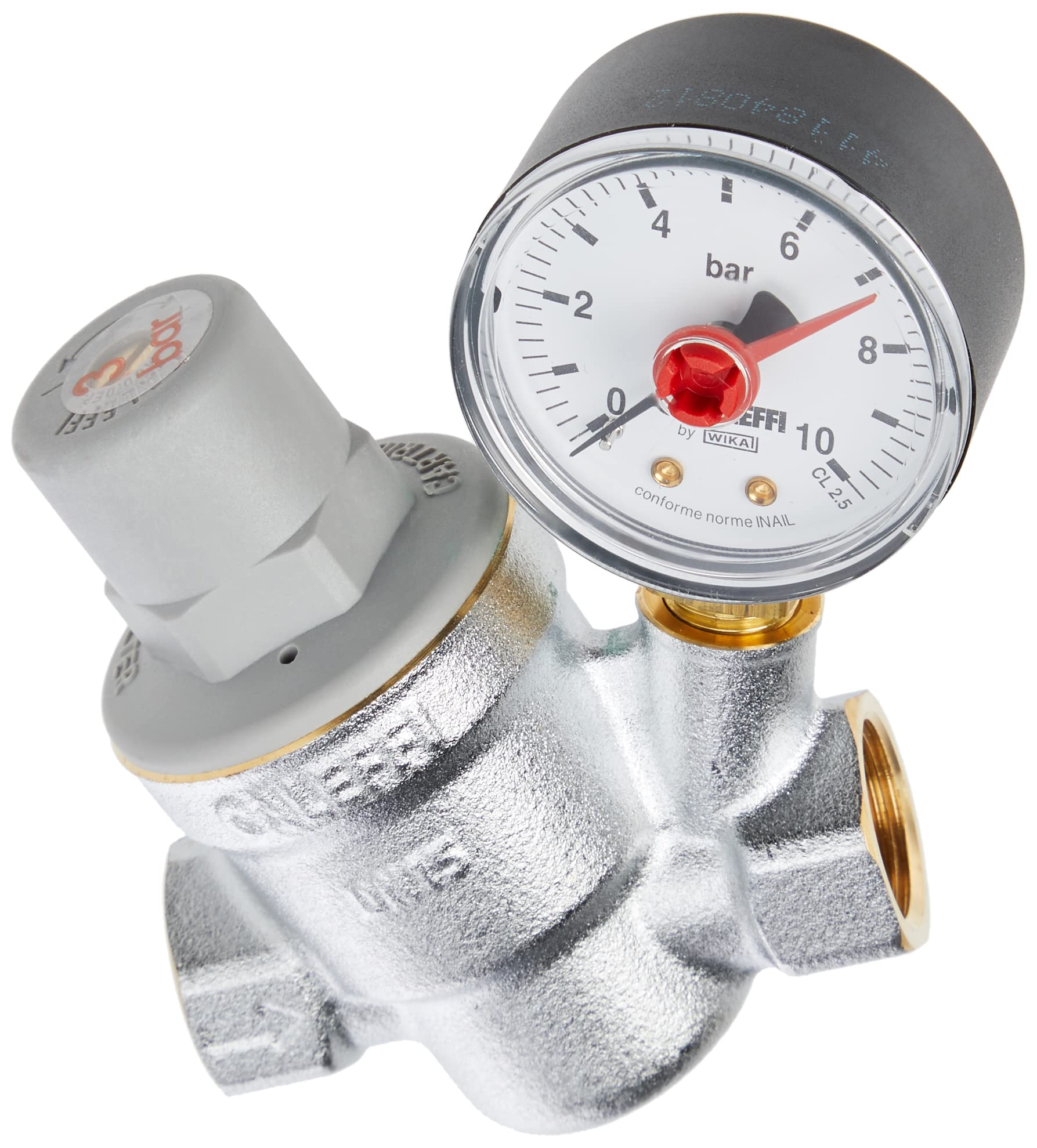 Caleffi 16624 Angled Pressure Reducer 1/2'', Pressure Gauge, Chrome