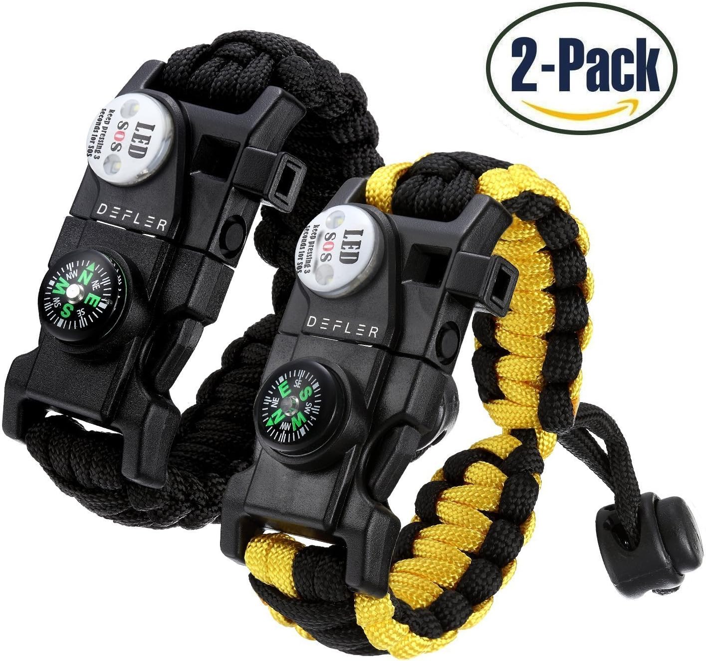 Survival Überlebens-Armband, [2 Pack] 20 in 1 Survival Gear Kit mit Wasserdichte SOS LED-Licht ...