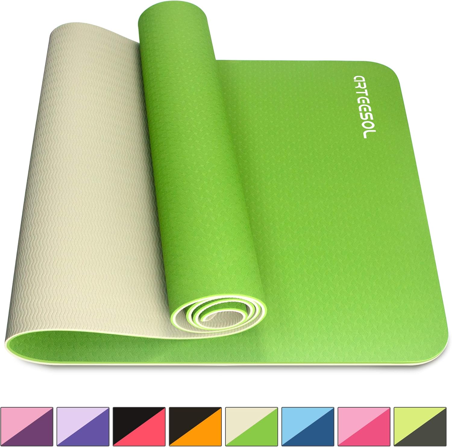 arteesol Yogamatte rutschfest Gymnastikmatte Schadstofffrei TPE Dünn Yoga Matte Fitnessmatte Trainingsmatte Sportmatte für Yoga Pilates Fitness 183cm x 61cm x 6mm