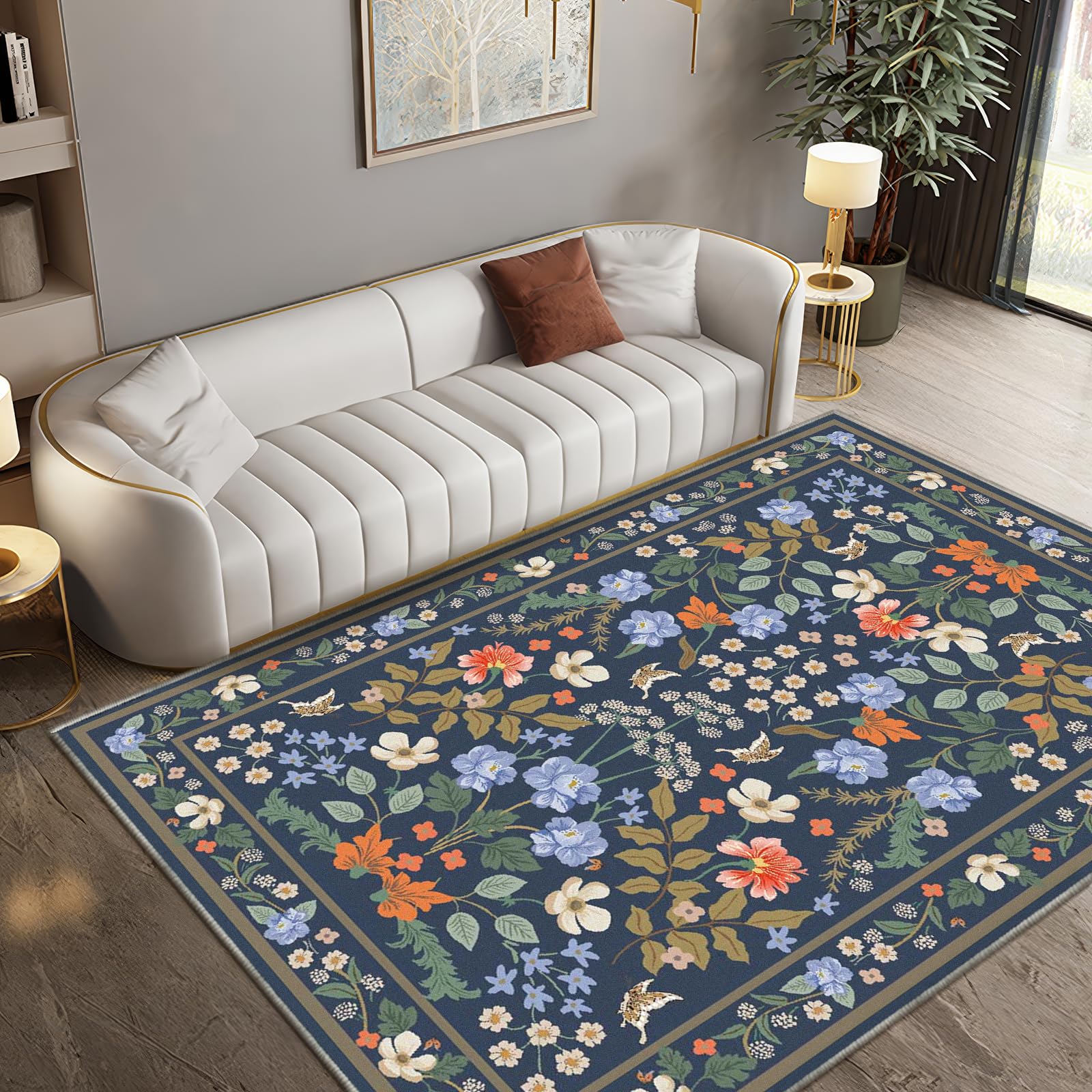 Photo 1 of Azadx 4x6 Rug Washable Area Rug Non-Slip Area Rugs for Living Room Soft Faux Wool Floral Small Carpet Area Rugs Home Décor for Bedside, Bedroom, Dining Room