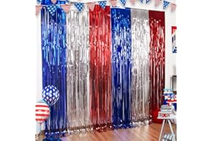 LOLStar 4th of July Decorations,Red White Blue 5 Pack Tinsel Foil Fringe Curtains,4th of July Photo Booth Prop Streamer Backdrop for America Patriotic Party,Memorial Day,Independence Day,Labor Day