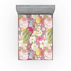 Lunarable Floral Fitted Sheet, Vintage Mixed