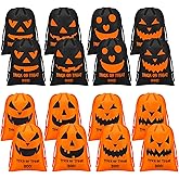 Weewooday 32 Packs Halloween Drawstring Goodie Bags Halloween Treats Bags 5.9 x 7.9 Inches Trick or Treat Pumpkin Party Favors Supplies