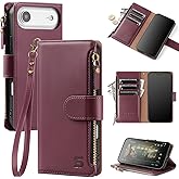Shieldtop Compatible with iPhone Air Wallet Case with Card Holder,Women Men RFID Blocking PU Leather Flip Cover Wrist Strap Zipper Credit Card Slots,Phone Case for Apple Air 2025,Wine Red
