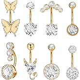 Masedy 8Pcs 6MM 10MM 14MM 14G Belly Button Rings for Women Surgical Steel Belly Rings Curved Navel Rings Body Piercing Jewelry