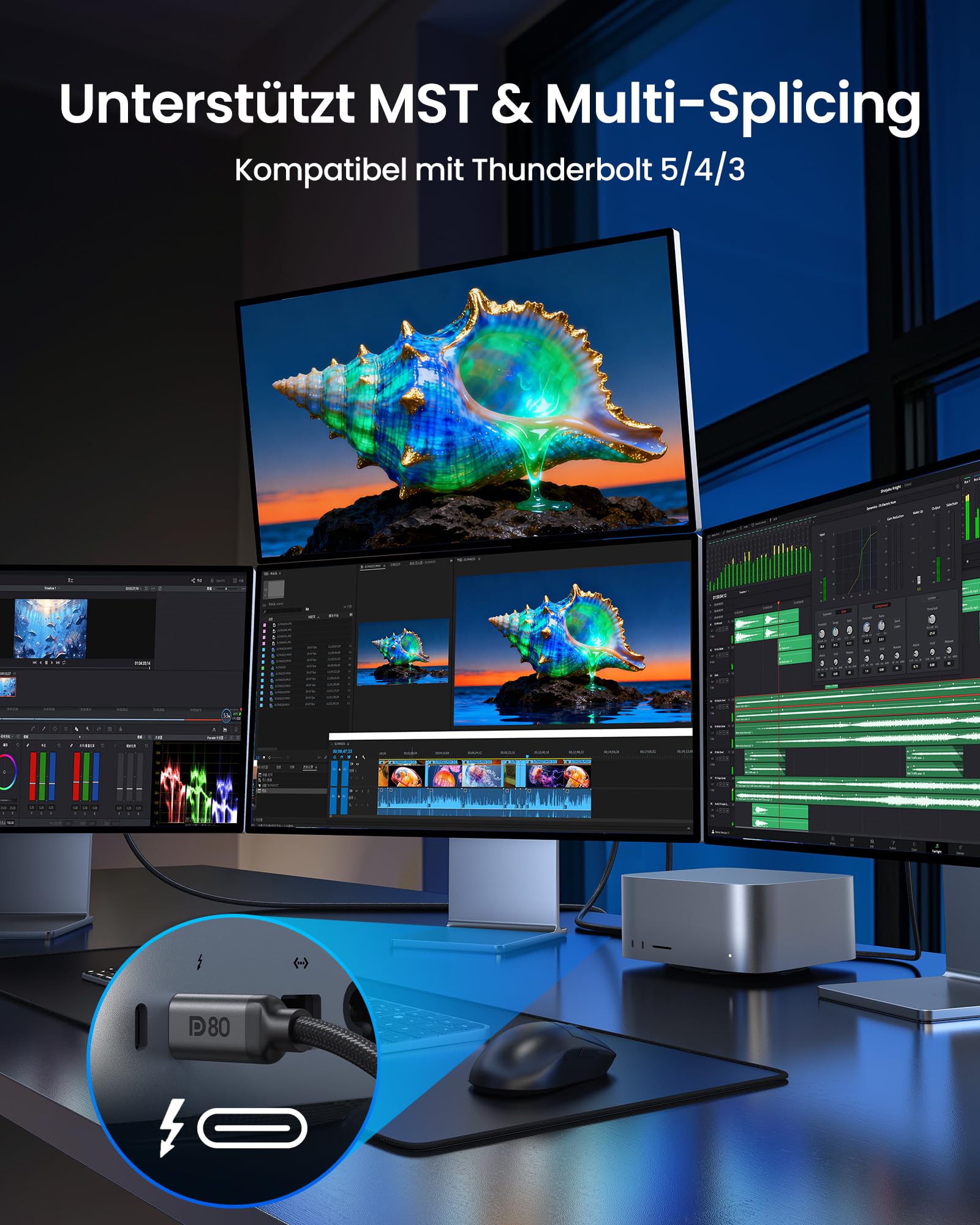 Silkland 80Gbps USB C DisplayPort 2.1 Kabel 2M [16K@60Hz, 8K@240Hz, 4K@960Hz], Unidirektional Thunderbolt 5/4/3 auf DisplayPort Kabel für MacBook Pro/Air, iPad Pro, iPhone 17/16/15, Galaxy S8-S25 7