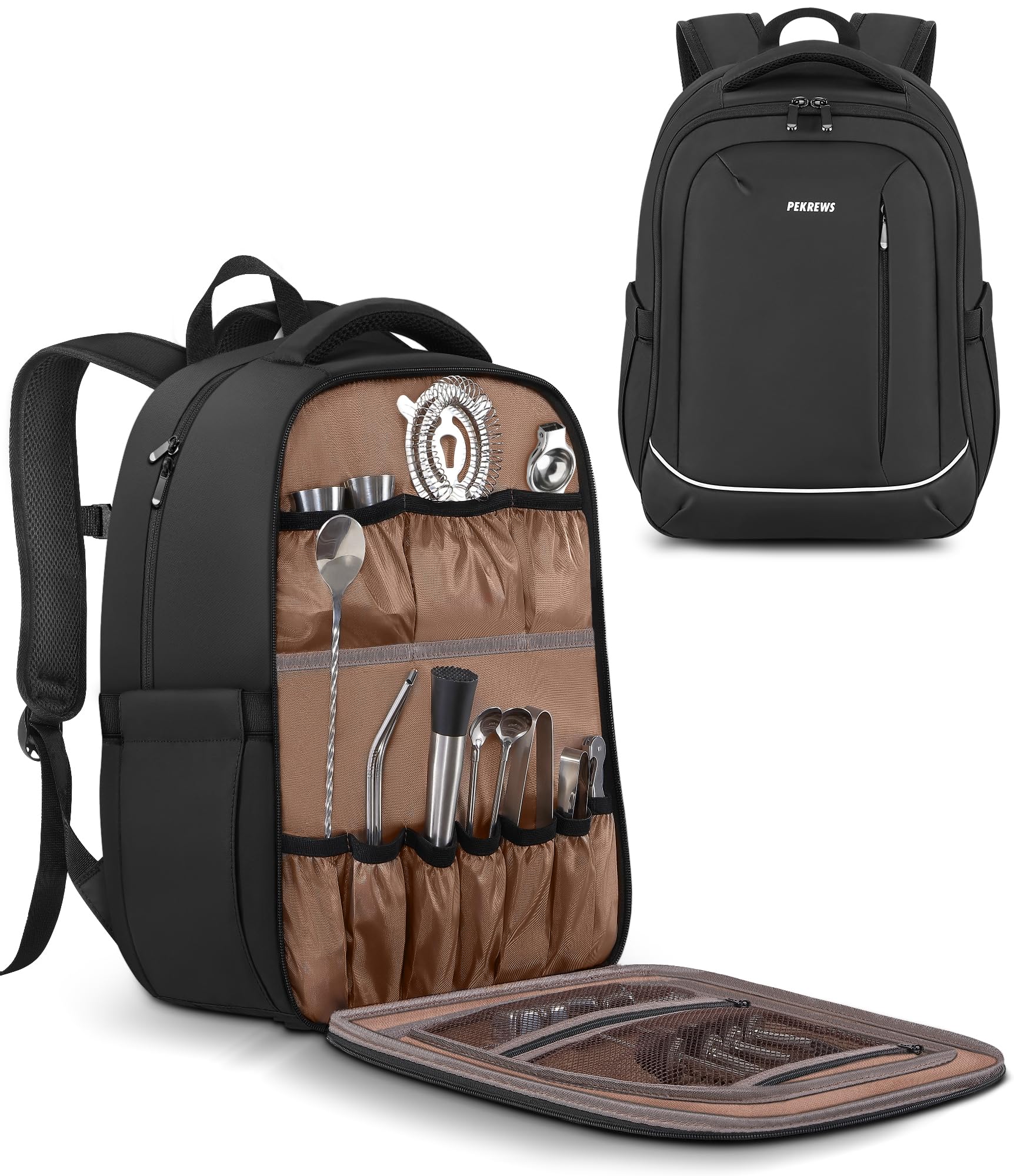 Photo 1 of PEKREWS Bartender Bag, Travel Bartending Backpack for Carrying Bar Kit, Portable Bar Bag for Tools Set Storage Cocktail Shaker and Wine Bottle Carrier, Professional Mixology Gift (Backpack Only)