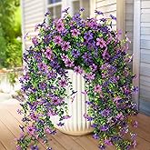 Artificial Fake Hanging Flowers Plants for Outdoor Spring Decoration,2 PCS Faux Silk Daisy with Eucalyptus Leaves,UV Resistant Look Real for Outside Home Indoor Planter Porch Patio Balcony Yard Decor