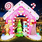 10Ft Christmas Gingerbread Inflatable Archway Outdoor Decoration, Pink Christmas Inflatables with Built-in Colorful LEDs Xmas Blow Up Archway Decor with Gingerbread Man & Candy for Indoor Outdoor Yard