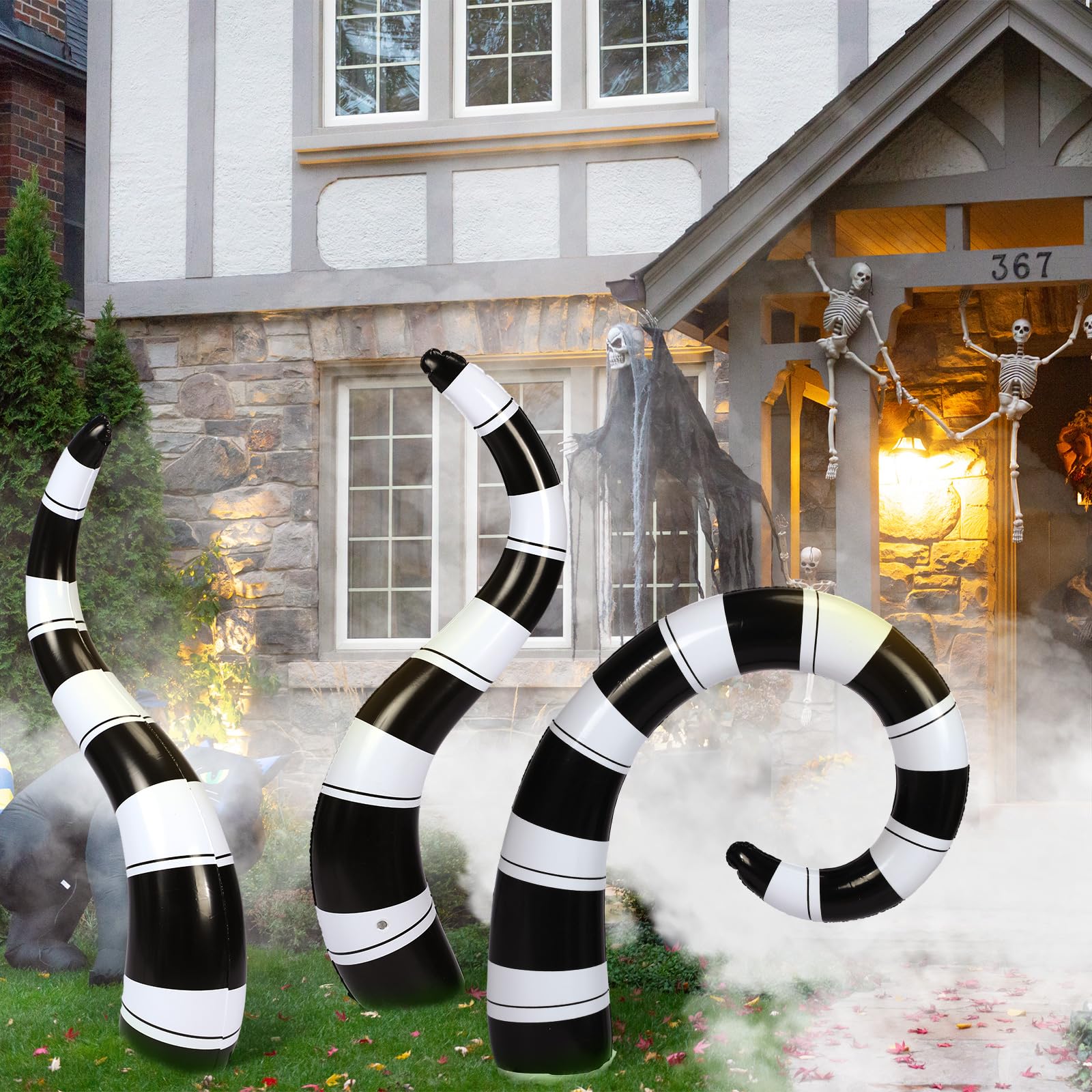 Photo 1 of Jetec 3 Pcs Halloween Sandworm Inflatable Decorations Large 43", 39", 31.5" Black and White Striped Yard Signs Scary Spooky Halloween Decorations for Lawn Patio Pathway Home