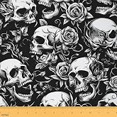 Feelyou Sugar Skull Fabric By The Yard Kids Decorative Soft | Floral Gothic Skeleton Botanical Print Sliver Flannel for Chairs Rose 1 Yard Kids
