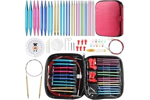 LOOEN 57pcs Aluminum Circular Knitting Needles Set with Ergonomic Handles,13 Size Interchangeable Crochet Needles with Storage Case for Small Project (Style 1)