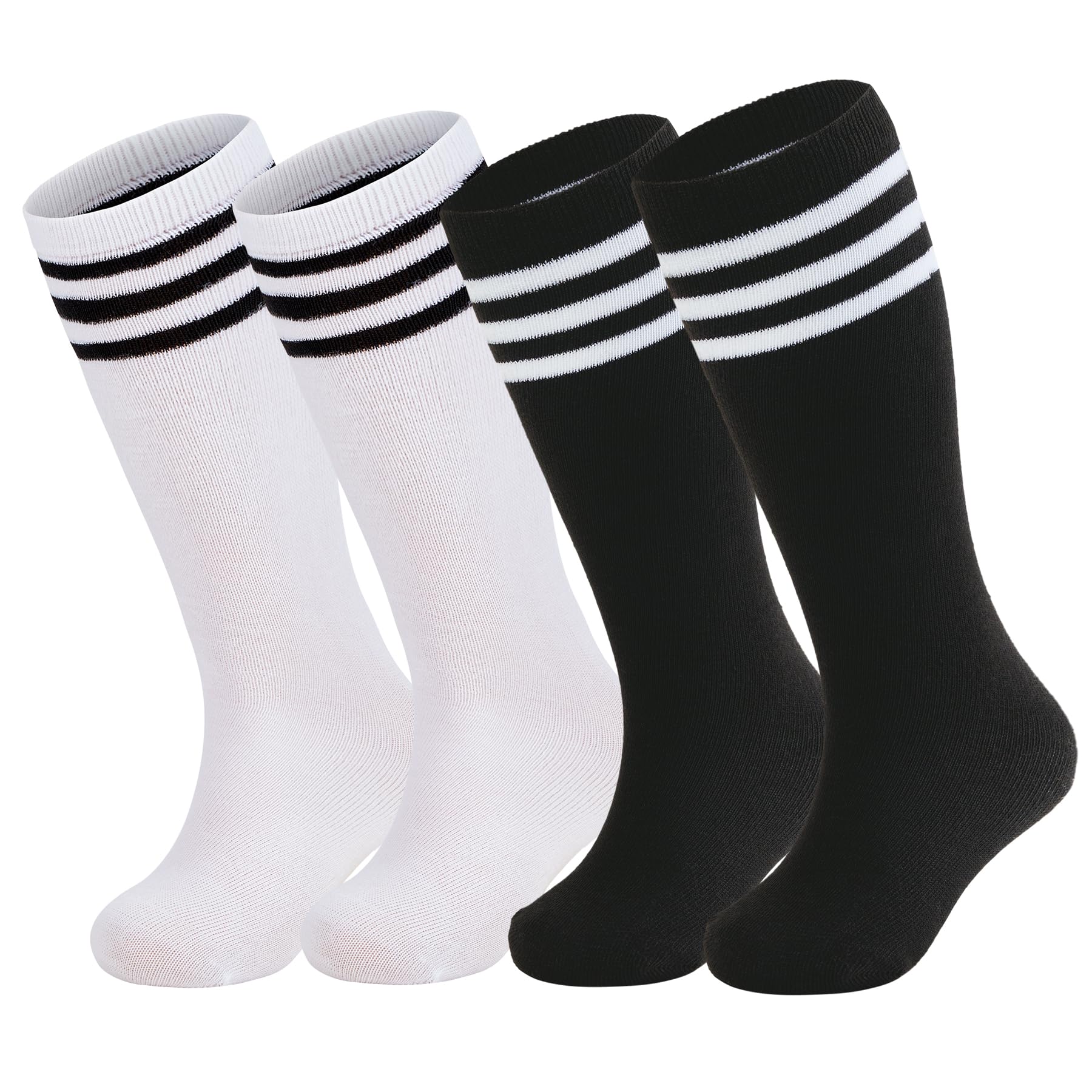 Photo 1 of Zando 4 Pairs Toddler Knee High Socks Black Soccer, Baseball, Dress, Long Sports Tube Socks for Boys Girls Black*2/White*2 6-9 Years
