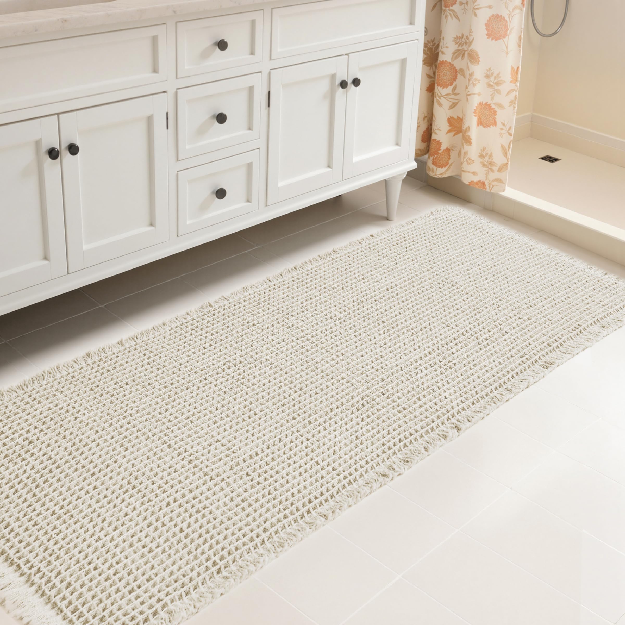 Photo 1 of SUBRTEX Waffle Braided Bath Mat, 24" x 60" Soft Waffle Bath Rugs, Absorbent Non Slip Bathrooom Mats, Machine Washable Area Rug for Bathroom, Quick Dry, White