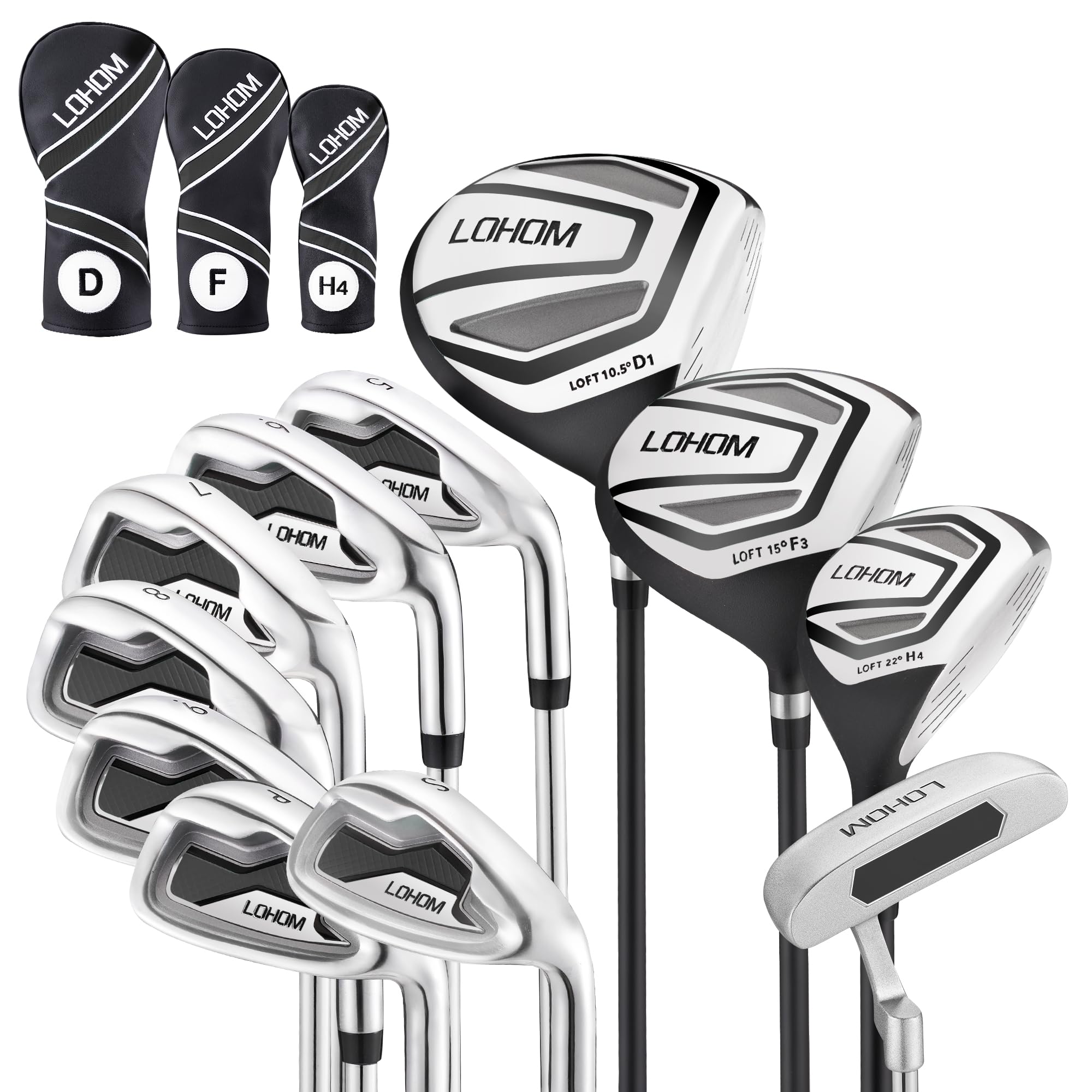 Photo 1 of **MISSING PARTS**
LOHOM Men's Golf Club Set, 11-Piece Right Handed Clubs with 460cc Driver, Fairway Wood, Hybrid & Steel Irons 5-9, P, S, Steel/Graphite Shafts, Black