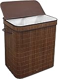 Greenco Bamboo Foldable Double Hamper, Flip-top