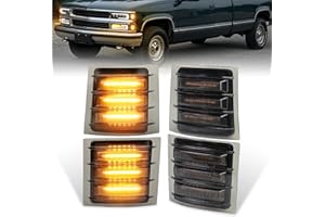 MOVOTOR LED Side Marker Lights with Amber Sequential Turn Signal Side Corner Lights Smoked Lens Compatible with 1994-1998 Chevy C/K 1500 2500 3500 Suburban Silverado Tahoe
