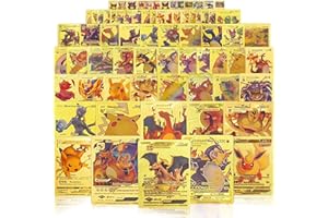 MIAOSHOUTAO 55 PCS Gold Cards Packs Vmax DX GX Rare Golden Cards TCG Deck Box Gold Foil Card for Kids Birthday Party Favors Gifts (No Duplicates) (Gold)
