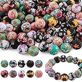 Sunrony 50PCS Print 15mm Silicone Beads Bulk, Flower Floral Daisy Printed Focal Pattern Silicone Beads for Keychain Making and Necklace Bracelet Pens DIY Decoration