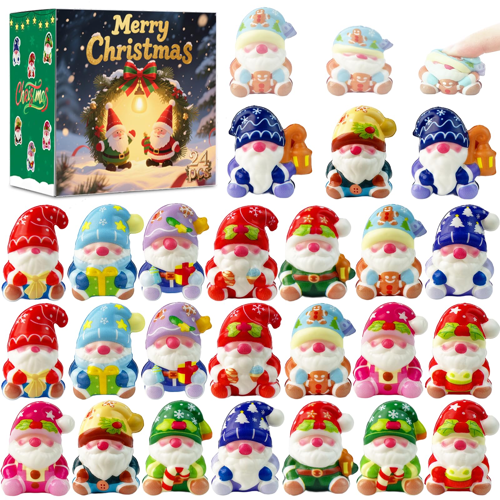 View 1 of 24Pcs Christmas Gnome Stress Balls Bulk,Mini Christmas Slow Rising Stress Relief Squishies Fidget Toys for Kids,Christmas Party Favors,Stocking Stuffers Gifts Goodie Bag Fillers
