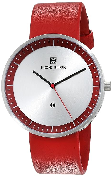 Jacob Jensen Unisex Analog Quarz Uhr mit Leder Armband 32273